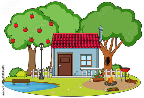 Scene with house and little pond