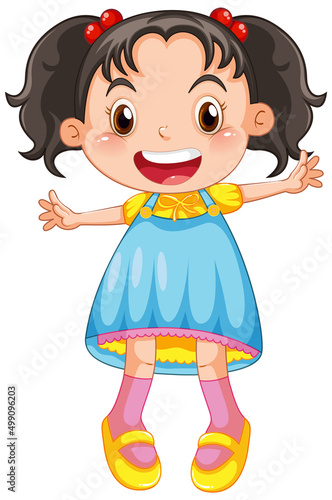 Cute happy girl cartoon character jumping
