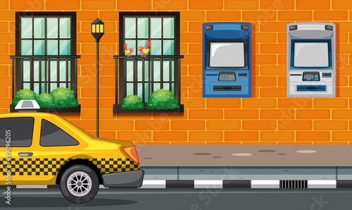 Empty scene with ATM on street in the city