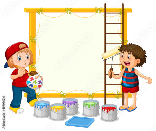 Board template with kids painting