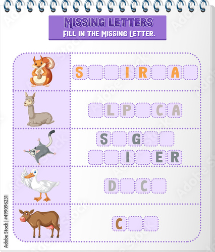 Fill the missing letter of each word worksheet for children