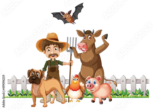 Farm animals on white background