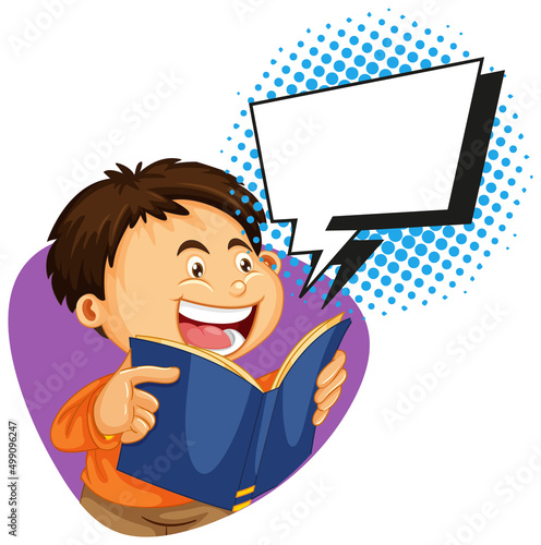 Speech bubble template with boy reading book