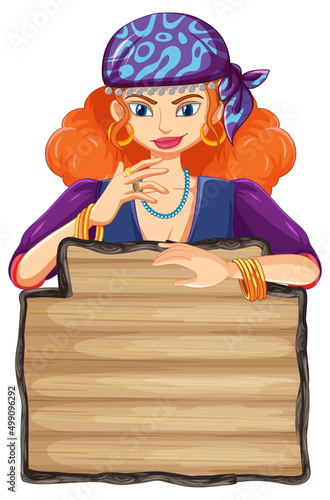 Isolated wooden banner with gypsy woman