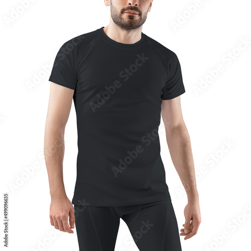 Mockup of a sporty men's black t-shirt and pants set.