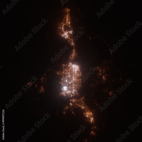 Salt Lake City  Utah  USA  street lights map. Satellite view on modern city at night. Imitation of aerial view on roads network. 3d render