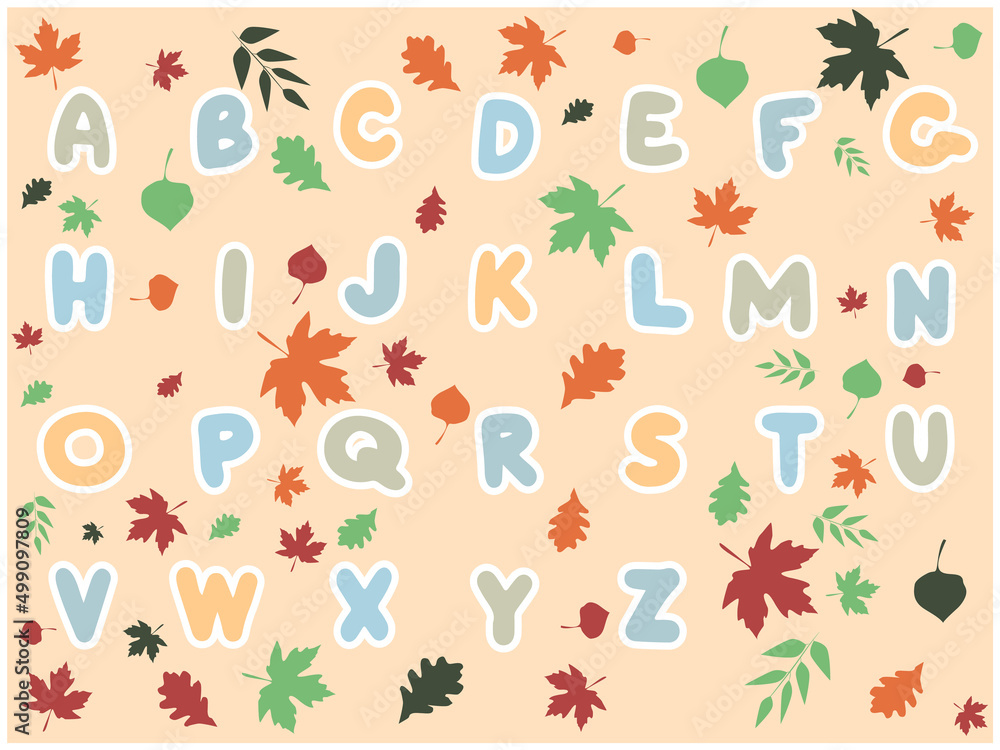 a bright vector set with Latin letters with autumn foliage. elements for creating a design. a bright vector set with Latin letters with autumn foliage. elements for creating a design.