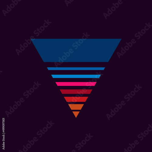 Vintage triangular sunset in the style of the 80s. Vector background. A design element.