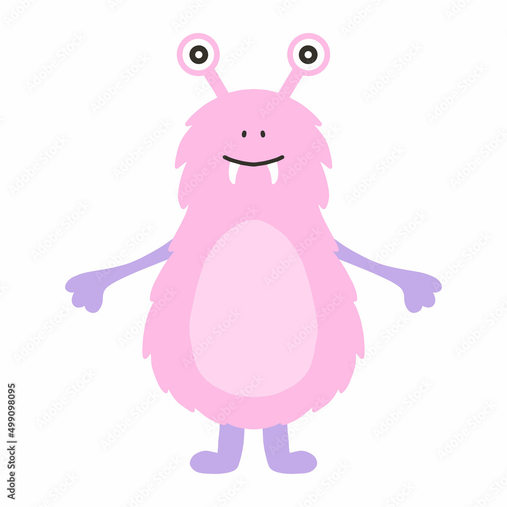 Childish cute monster. Pink monster. Drawn alien. Vector illustration. Childish cute monster. Pink monster. Drawn alien. Vector illustration.