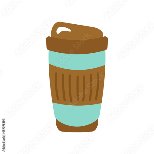 Reusable thermocup for hot drinks, coffee, tea, cocoa. Vector illustration in cartoon style for the concept of zero waste.