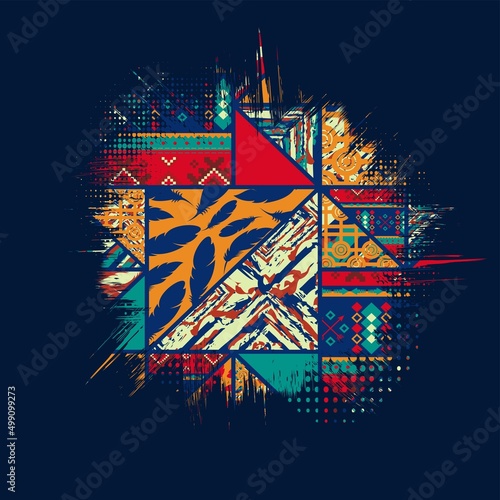 Boho tribal bright color grunge frame