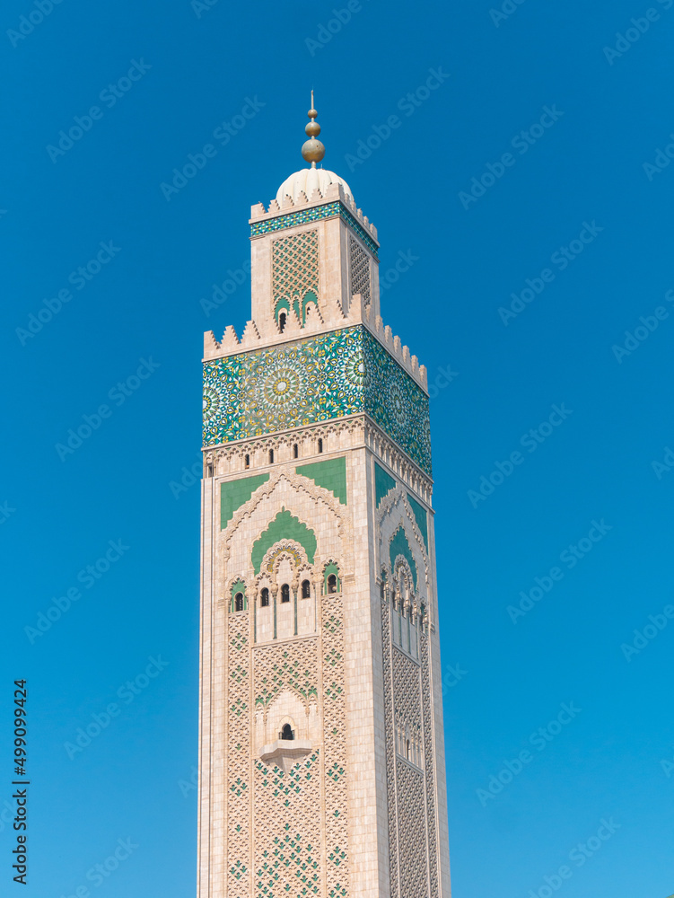 Hassan II Mosque in Casablanca, Morocco on a sunny afternoon