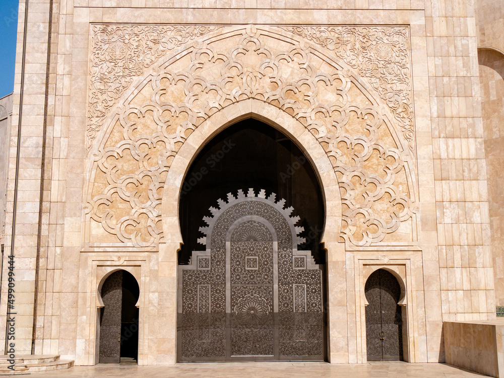 Hassan II Mosque in Casablanca, Morocco on a sunny afternoon