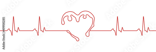 Vector illustration with red line cardio for medical design. Cardiogram with heart.