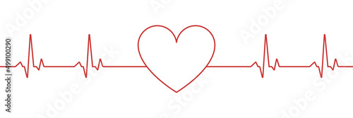 Vector illustration with red line cardio for medical design. Cardiogram with heart.