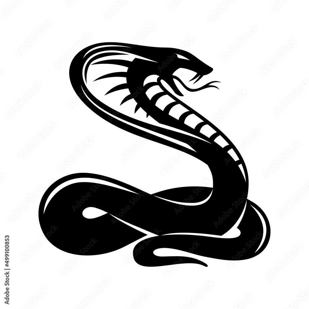 Fototapeta premium Black snake cobra icon on white background.