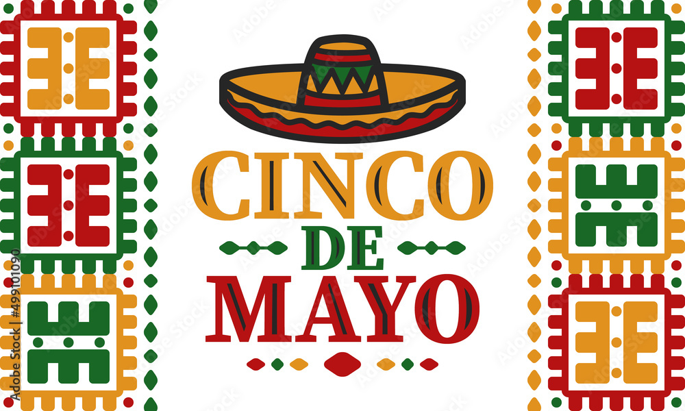 Cinco de Mayo in Mexico. Traditional mexican fiesta in May. National happy  holiday with carnival, festival and parade. Latin american and spanish  pattern. Illustration with sombrero. Vector poster Stock ベクター | Adobe
