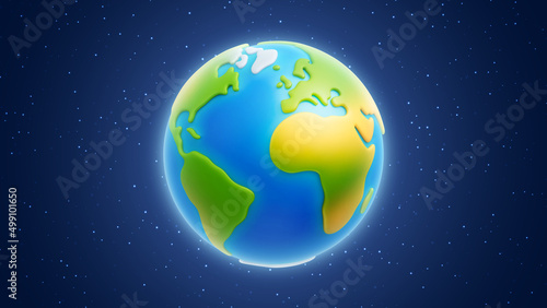 Cartoon stylized Earth with simple natural surface texture on starry background. International Mother Earth Day banner or poster. Happy Earth Day or save green planet conceptual vector background
