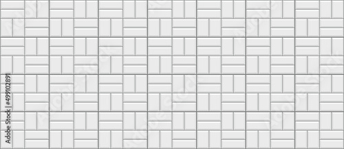 Tile subway wall. Seamless brick texture. Paved floor. Vintage rectangle brickwall. Metro background. Ceramic pattern. Old stone surface. Apron faience print. Kitchen backsplash. Vector illustration.