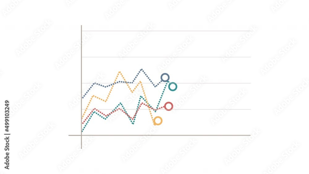 Market data growth flat design. Dotted lines graph 4K animation on white background. Market data growth flat design. Dotted lines graph 4K animation on white background.