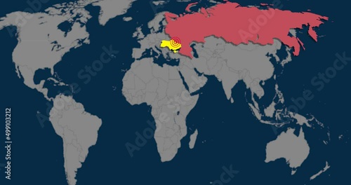 World map focused on est europe. Ukraine war and russian invasion concept