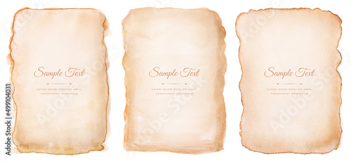 watercolor with a hand drawn in the paper old parchment sheet vintage aged or texture isolated on white background