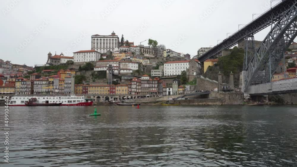 Porto, Portugal. March 2022. panoramic view of the Ribeira do Porto from the Dom Luis I bridge in the city center Porto, Portugal. March 2022. panoramic view of the Ribeira do Porto from the Dom Luis I bridge in the city center