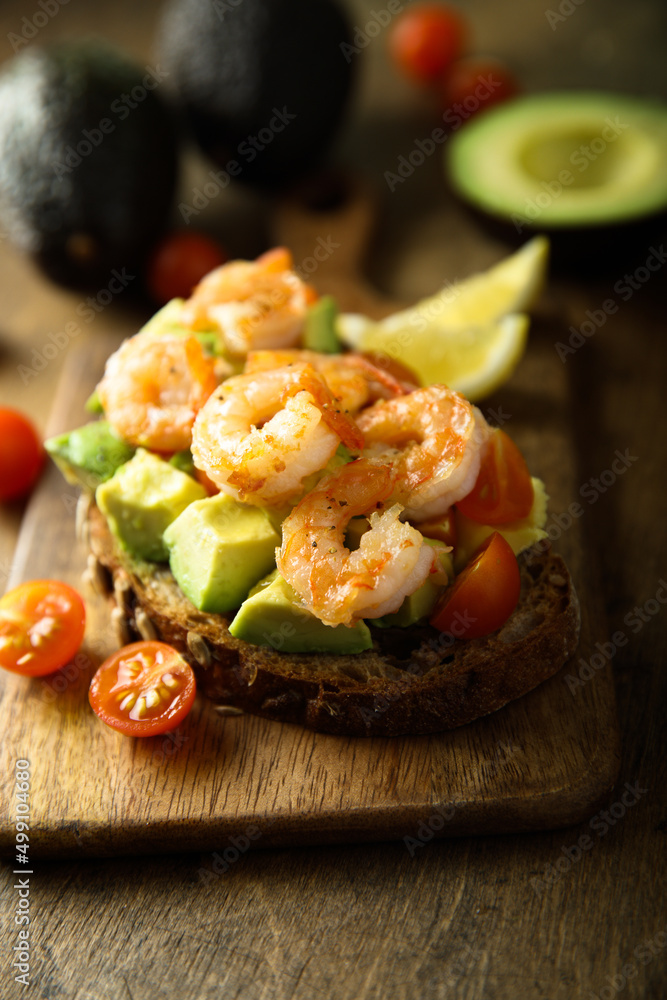 Shrimp toast with tomato and avocado Shrimp toast with tomato and avocado