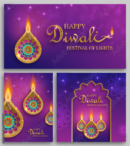 Happy Diwali vector illustration. Festive Diwali and Deepawali card. The Indian festival of lights on color background
