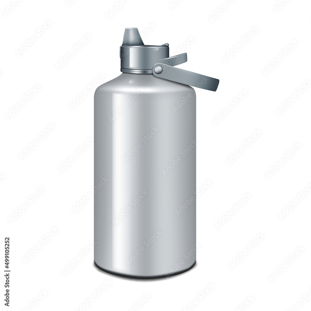 Blank metal insulated water bottle with straw lid realistic vector mockup. Reusable stainless steel travel sport flask isolated on white background mock-up Blank metal insulated water bottle with straw lid realistic vector mockup. Reusable stainless steel travel sport flask isolated on white background mock-up