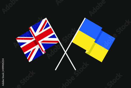 Flags of the European countries of Ukraine and the United Kingdom of Great Britain and Northern Ireland in national colors. Help and support from friendly countries. Flat minimal graphic design.