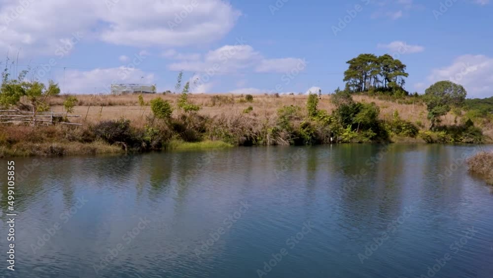 calm lake water with reflection and dramatic blue sky at morning calm lake water with reflection and dramatic blue sky at morning