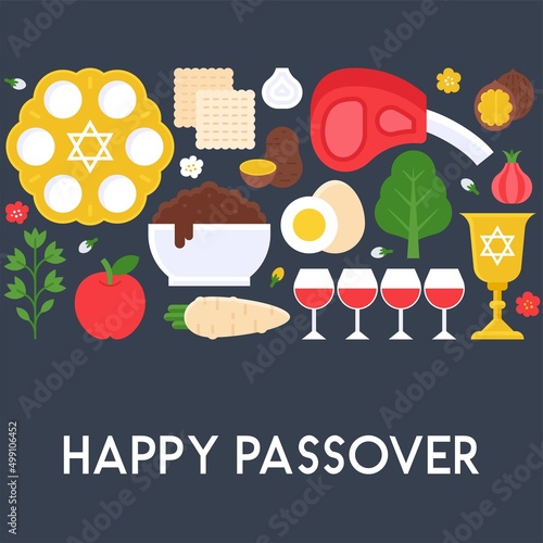 Happy passover with food and element icon