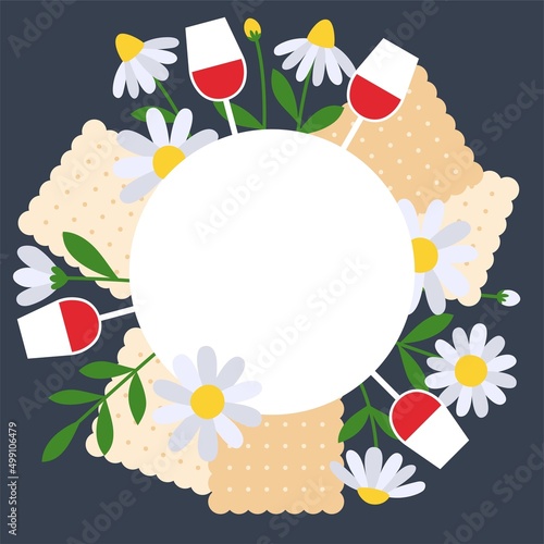 Matzo wine and flower element vector illustration