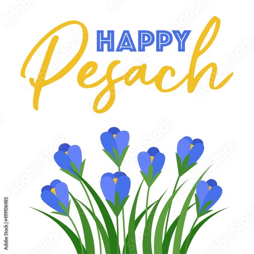Happy Pesach mean Happy passover with blue flower icon