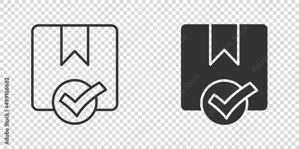 Shipping box check icon in flat style. Container approve vector illustration on white isolated background. Cardboard package business concept. Shipping box check icon in flat style. Container approve vector illustration on white isolated background. Cardboard package business concept.