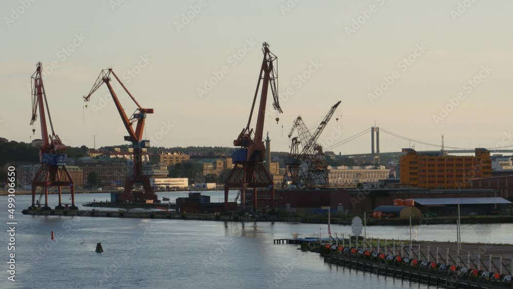 Disused shipyard cranes, Gothenburg. Seen from the Gotha River Bridge Disused shipyard cranes, Gothenburg. Seen from the Gotha River Bridge