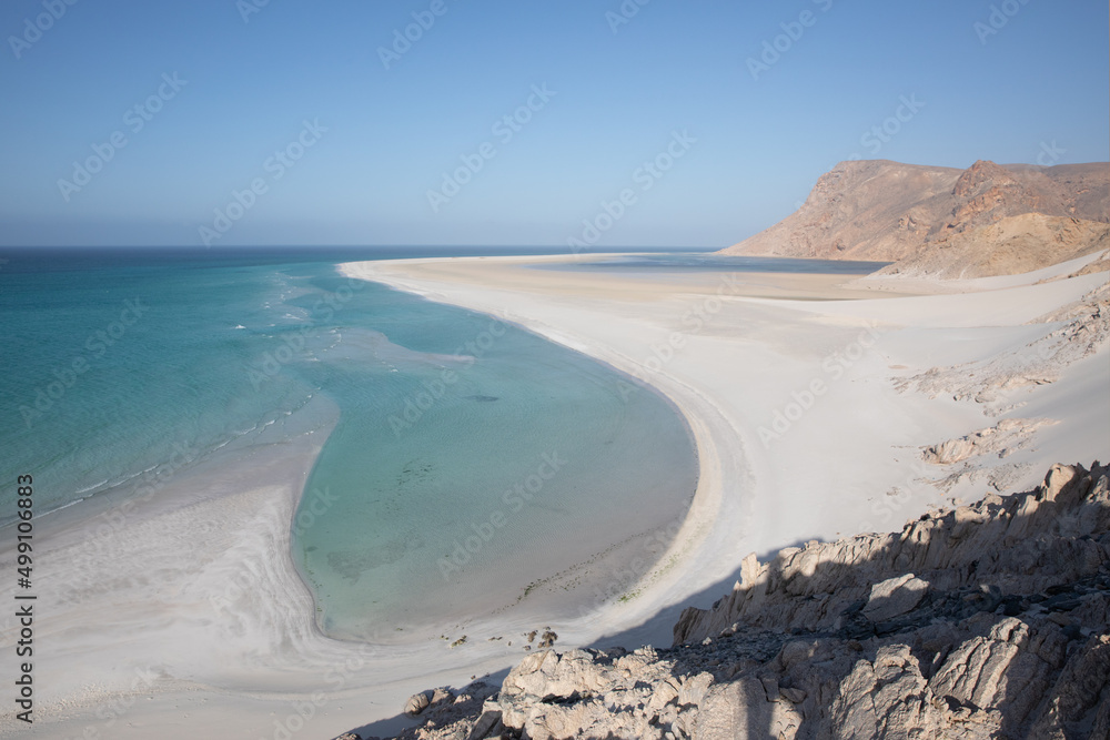 Stunning lagoon on the coast with white sand. Socotra, Yemen.