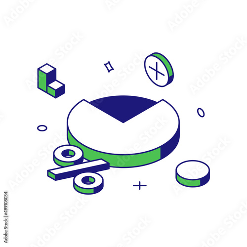 E commerce analyzing circle chart with highlighting sectors 3d icon isometric vector illustration. Business infographic evolutionary scale diagram economy data global trading stock market analysis