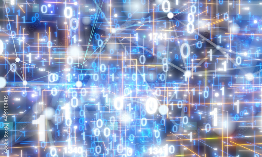 Obraz premium Neural network 3D illustration. Big data and cybersecurity