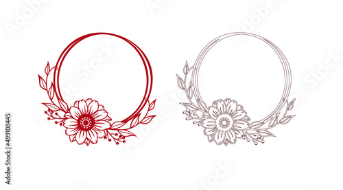 Flower composition. Vector wreath frame with flowers. One layer. Suitable for svg cutting