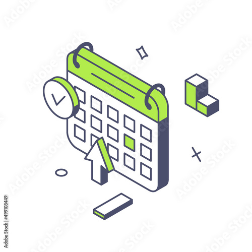 Successful marketing strategy campaign time management business analyzing 3d icon isometric vector illustration. Important meeting agenda with schedule pointer arrow daily task development isolated