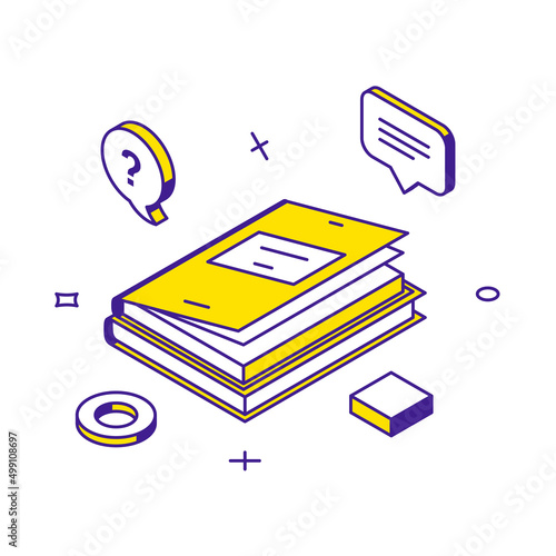 Paper books textbooks education knowledge studying at school university college 3d icon isometric vector illustration. Library novel or notepad making notes, dairy, planning, reminder, science reading