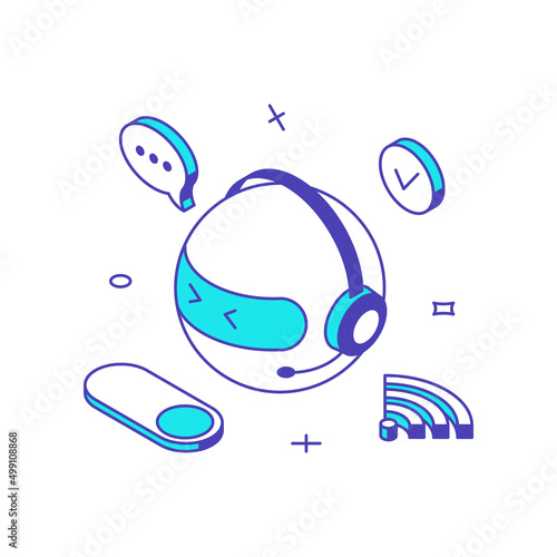 Customer support service robotic operator in headset client consultation helpline 3d icon isometric vector illustration. Information network online live assistance technical communication hotline