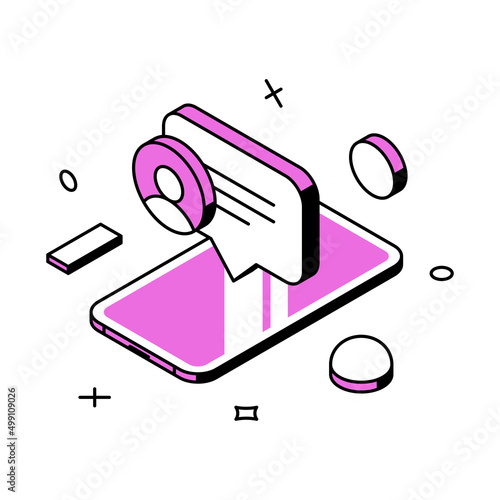 Social media chatting communication smartphone application remotely conversation 3d icon isometric vector illustration. Multimedia content network message internet community texting