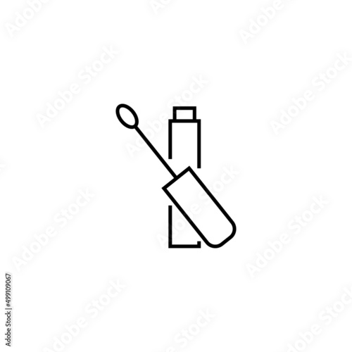 Beauty and cosmetics concept. Outline symbol suitable for web sites, advertisement, web sites etc. Editable stroke. Line icon of lip gloss with oval applicator and cylindrical tube