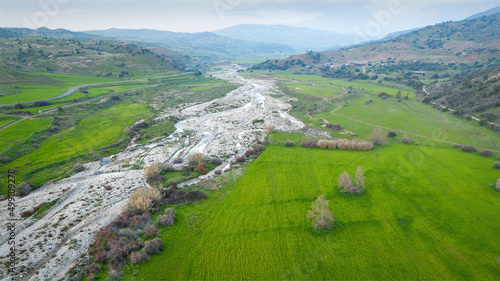Valley of Dhiarizos river in spring. Paphos district, Cyprus aerial landscape photo