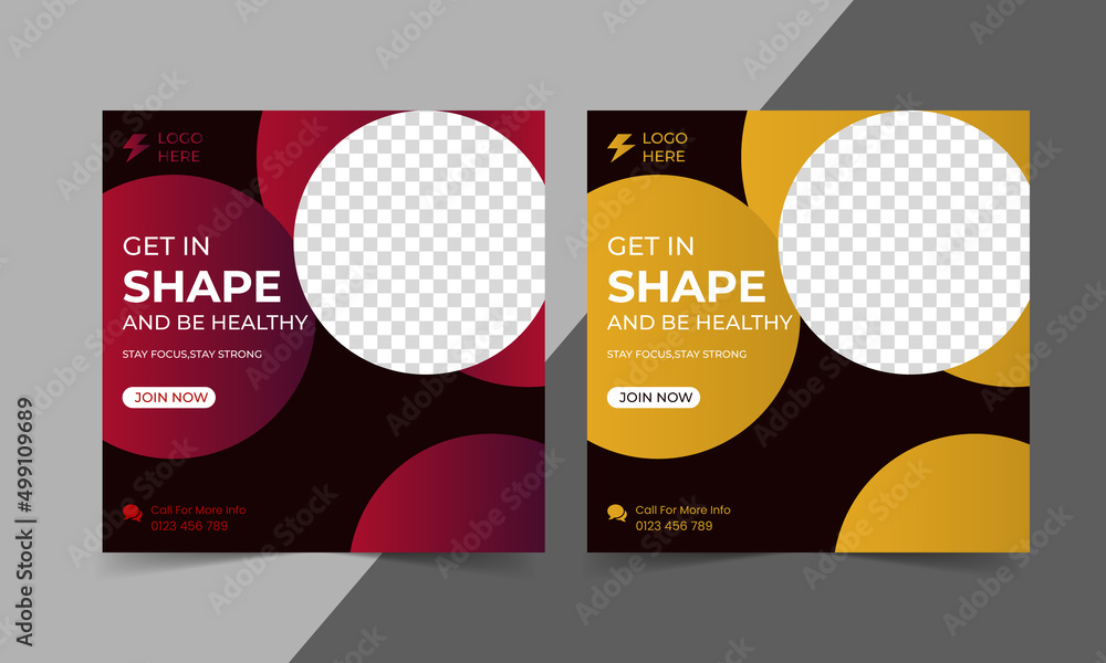 Fitness social media post template, fitness banner for social media template Fitness social media post template, fitness banner for social media template