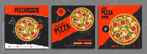 Set of Pizza Social Media Post, pizza party offer Template, vector