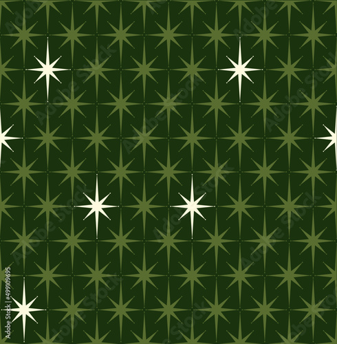 Dark and light green Mid-century 1950s modern starburst pattern.